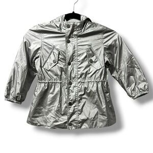Polo Ralph Lauren Girls Metallic Silver Hooded Windbreaker Jacket Size 3T Luxury